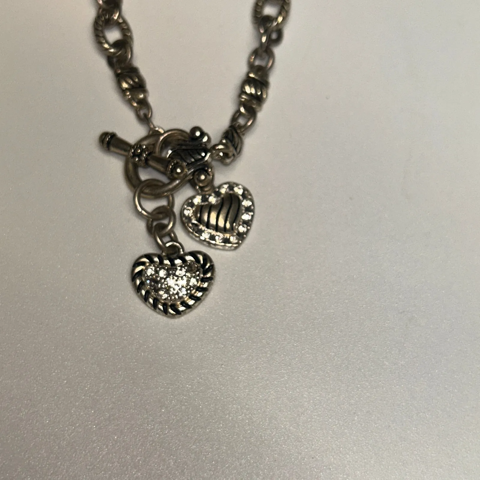 Premier Designs Silver-Tone Vintage 2 Heart Charm Toggle Necklace Bracelet Set - Image 3