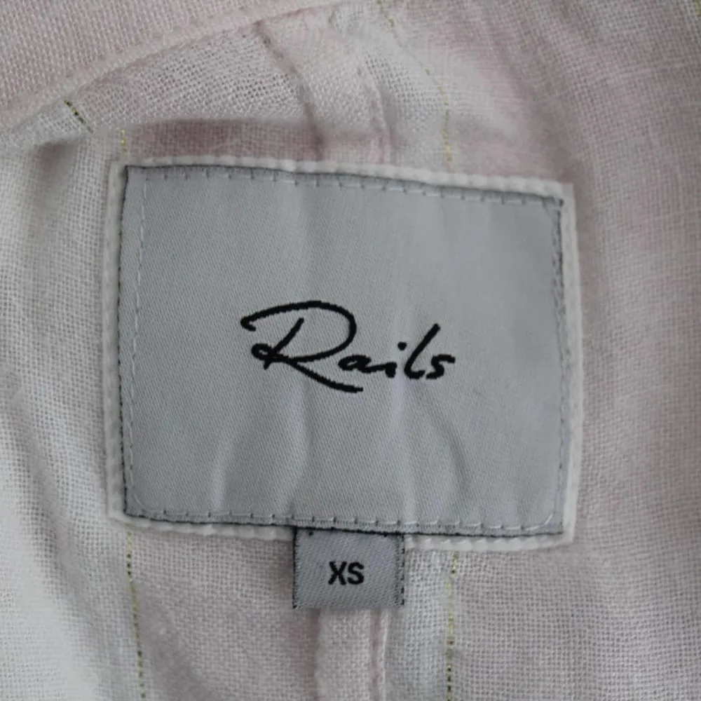 Rails Marley Lotus Stripe Tie Front Button Up Shirt Pink White Gold Short Slv XS - Image 5