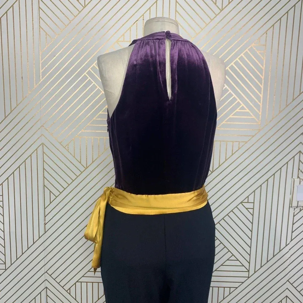 Ramy Brook Nina Jumpsuit Purple Velvet Black Yellow Sash Size‎ US 2 - Image 8