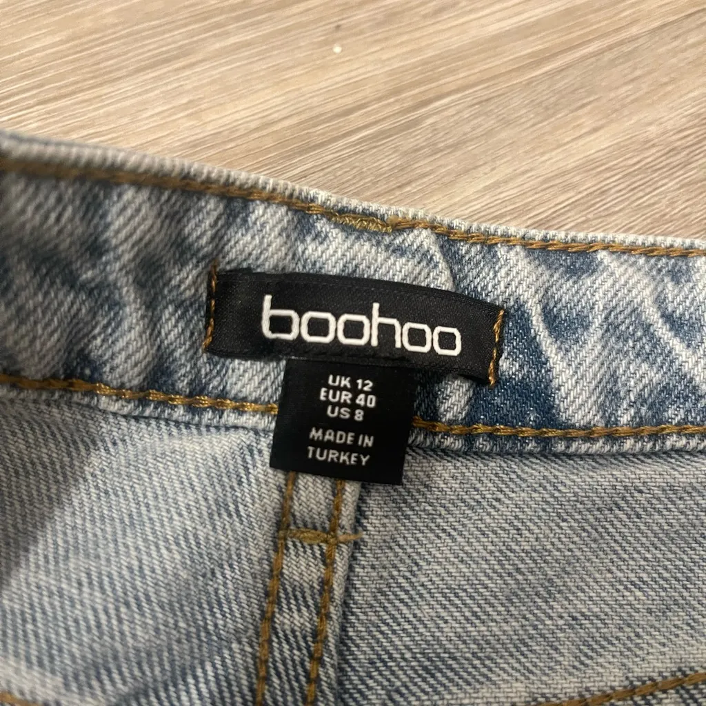 BOOHOO LIGHT BLUE THICK DENIM WIDE LEG JEANS US8 - Image 9