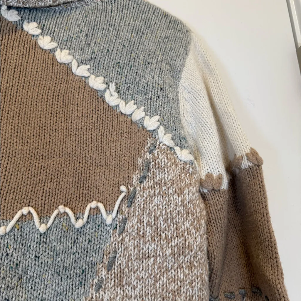 Coldwater Creek Patchwork Turtleneck Sweater - Beige and Gray - Image 5