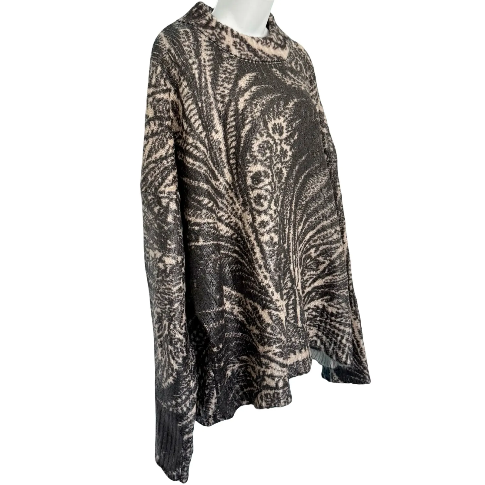 Etro Brown Cream Foliage Floral Oversize Coated Wool Sweater sz 40 / M Designer Size M - Image 12
