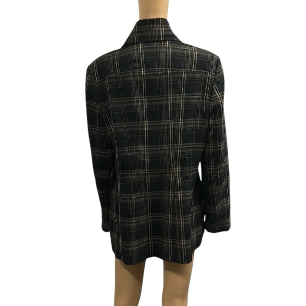 Nine West Black and Tan Plaid Peacoat Jacket Coat with Belt Loops Womens 14 - Image 4