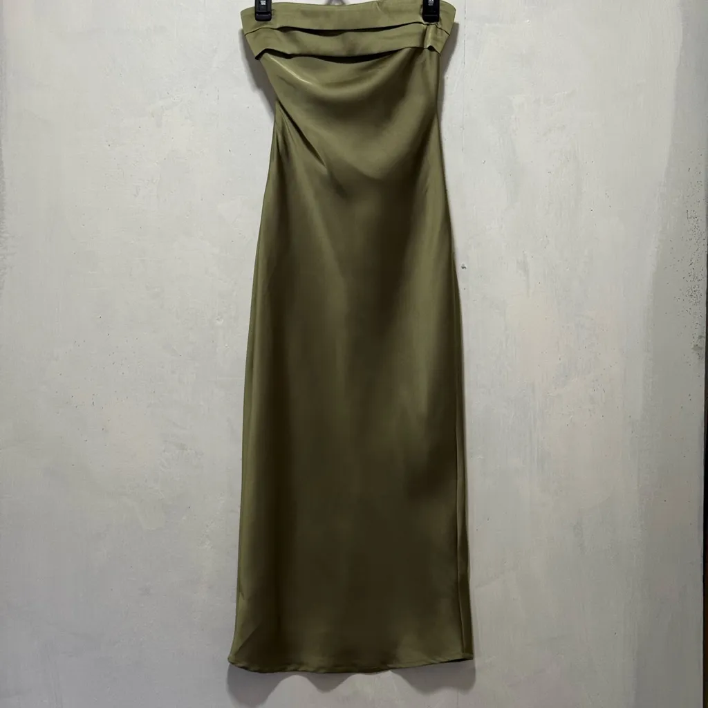 Cider Olive Green Satin Strapless Maxi Length Formal Dress Sz XXS - Image 10