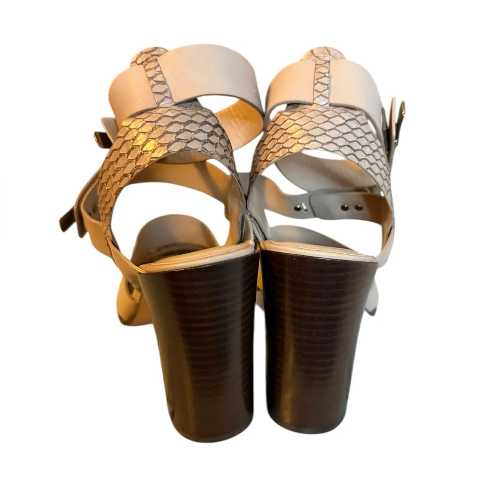 Aerin Metal Clasp Leather Strappy Heels Tan Size 9 - Image 3