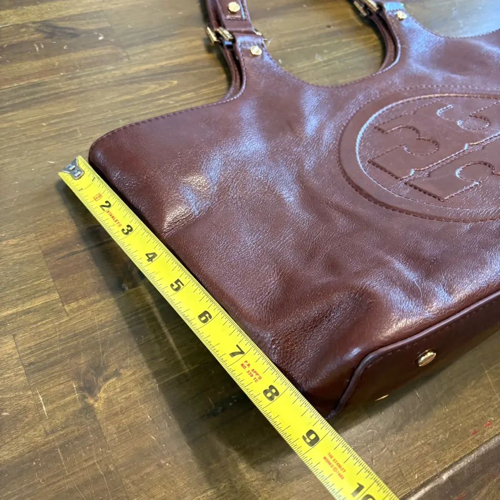 Tory Burch Bombe Large Logo Leather Tote Espresso Brown Chocolate Mocha Vintage - Image 10