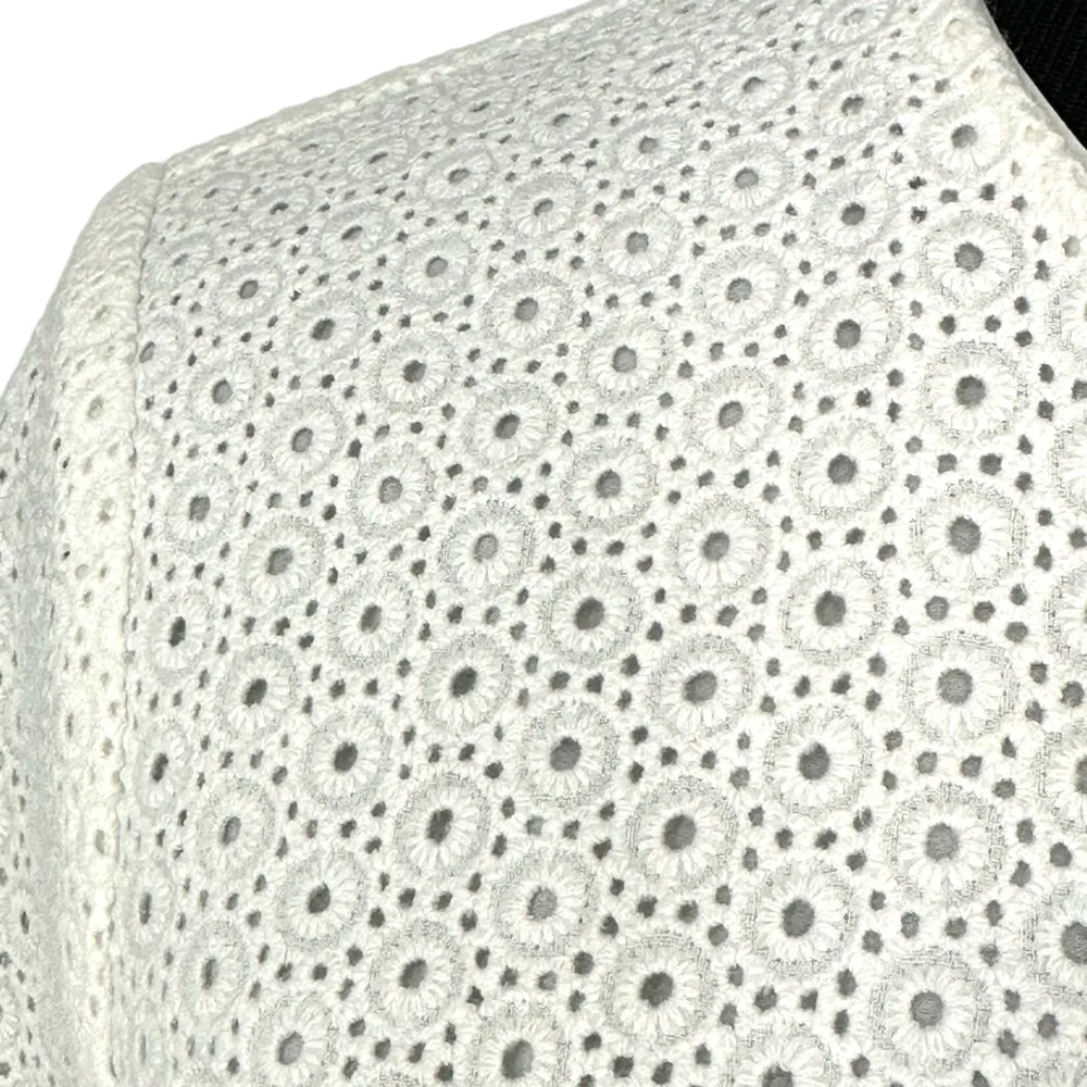 Trina Turk | White Circle Eyelet Short Ruffle Sleeve Back Zip Midi Shift Dress - Image 4