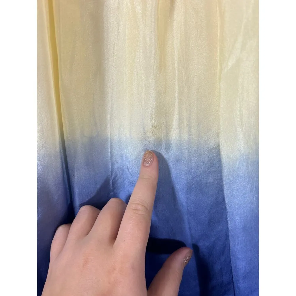 WD NY Skirt 10 100% Silk Pink Yellow Blue Dip Dye Pleated A Line Lined - Image 6