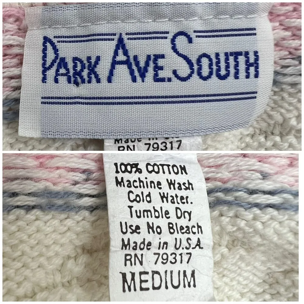 Park Ave. South (M) American VINTAGE 70s White Pink Knit Cardigan Sweater Size M - Image 8