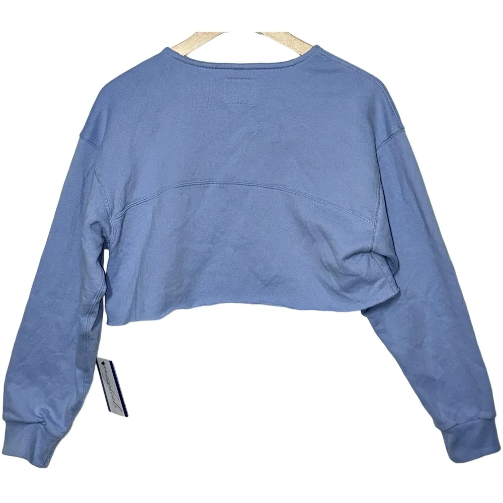 Abercrombie & Fitch Soft A&F Blue Fleece Crewneck Cropped Sweatshirt Size Small - Image 2