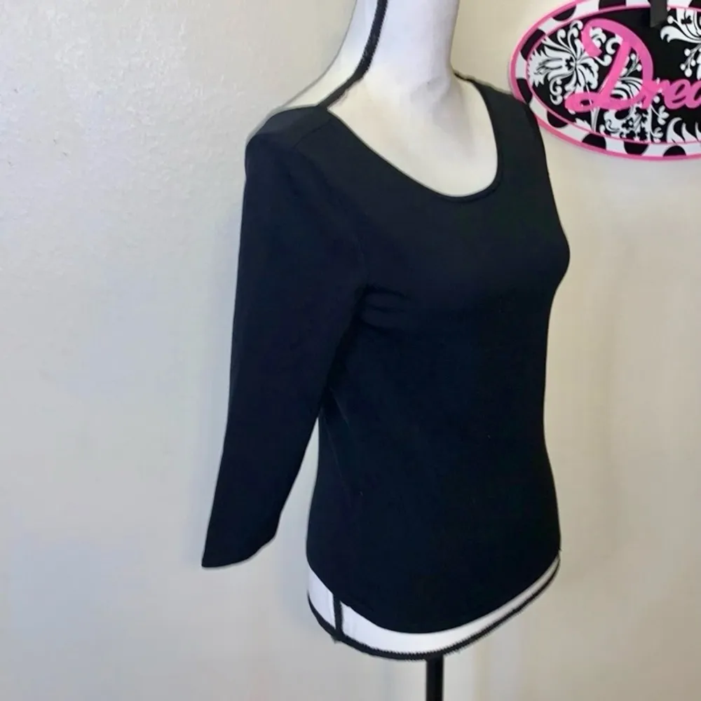 Ann Taylor  black silk nylon scoop back dress shirt - Image 2