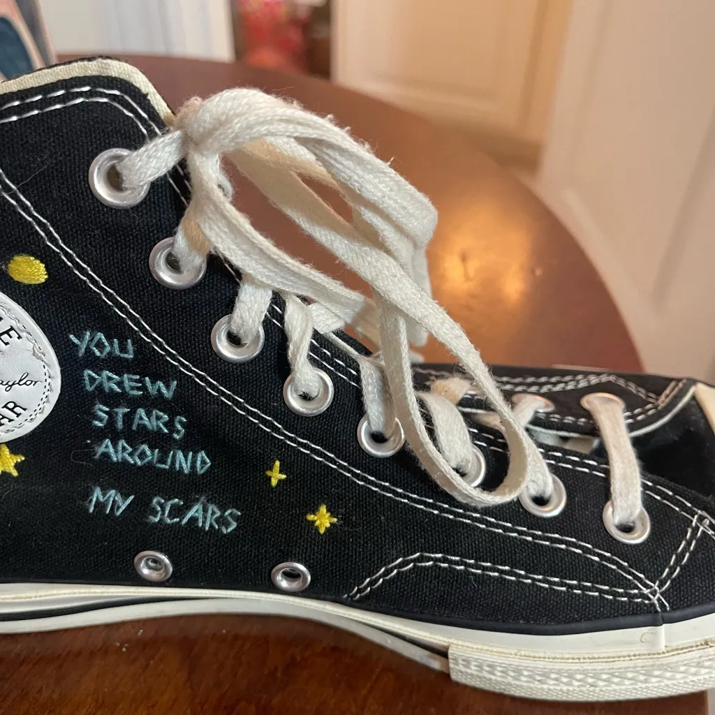 Taylor Swift Folklore Custom Embroidered Converse Black High-Top Sneakers 9.5 ✨ - Image 5