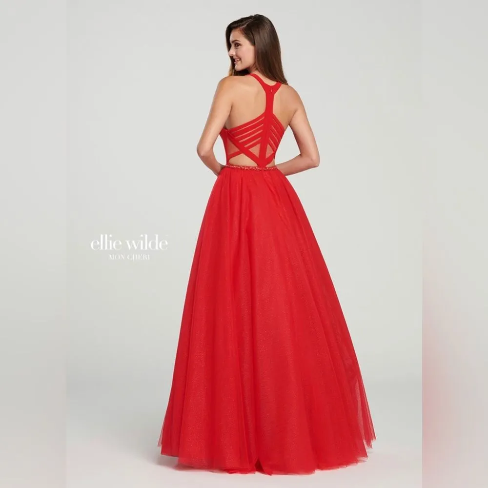 Ellie Wilde by Mon Cherie Womens Prom Dress Size 2 Red Formal Gala HOCO - Image 3