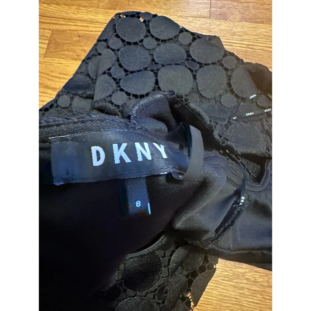 DKNY Women 8 Black Lace Circle Sleeveless Career Cocktail Party LBD Sheath Dress - Image 7