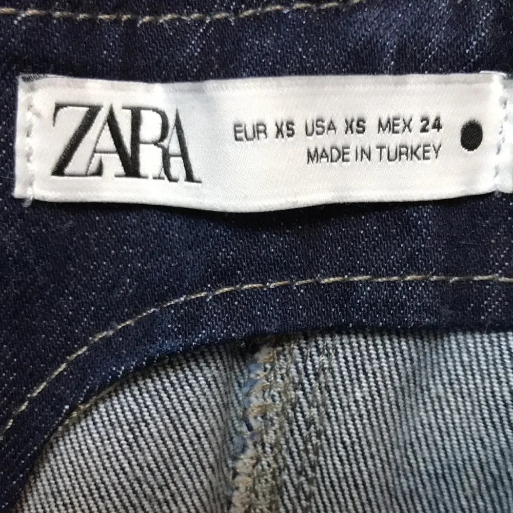 Zara Women’s Dark Wash Blue Denim Jean Boning Split Neck Zipper Back Bustier Top - Image 6