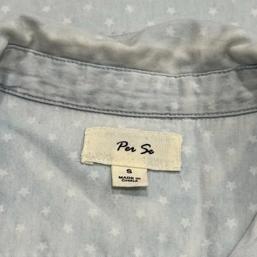 Per Se Baby Blue White Polka Dot Chambray Button up Vest Country Rodeo Size S - Image 7