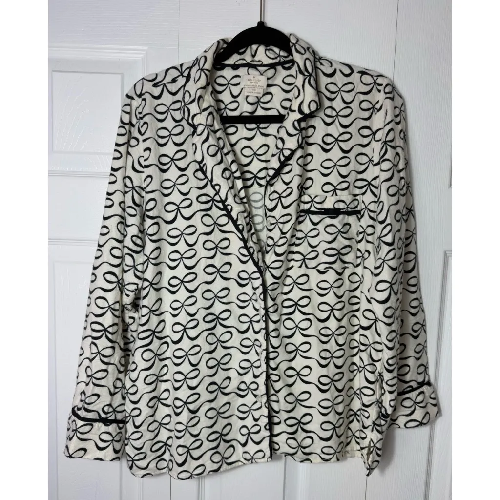 Kate Spade Black Bow Print White Pajama Top Dream A Little Sleep Shirt Size L - Image 5