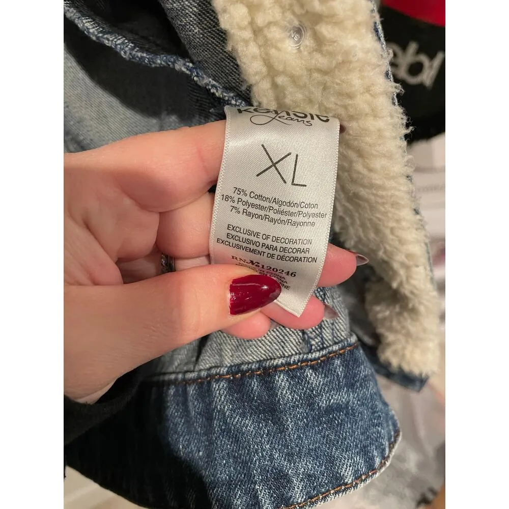 Kensie jean jacket Sherpa collar size XL - Image 6