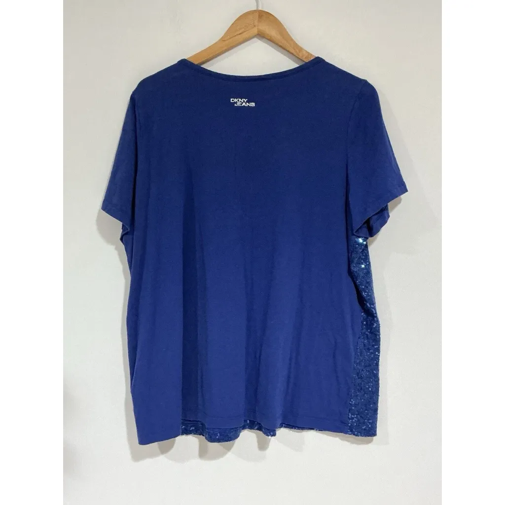 Woman’s Dkny 18-20 Short Sleeve Scoop Neck Blue With Sequins T Shirt - Image 3