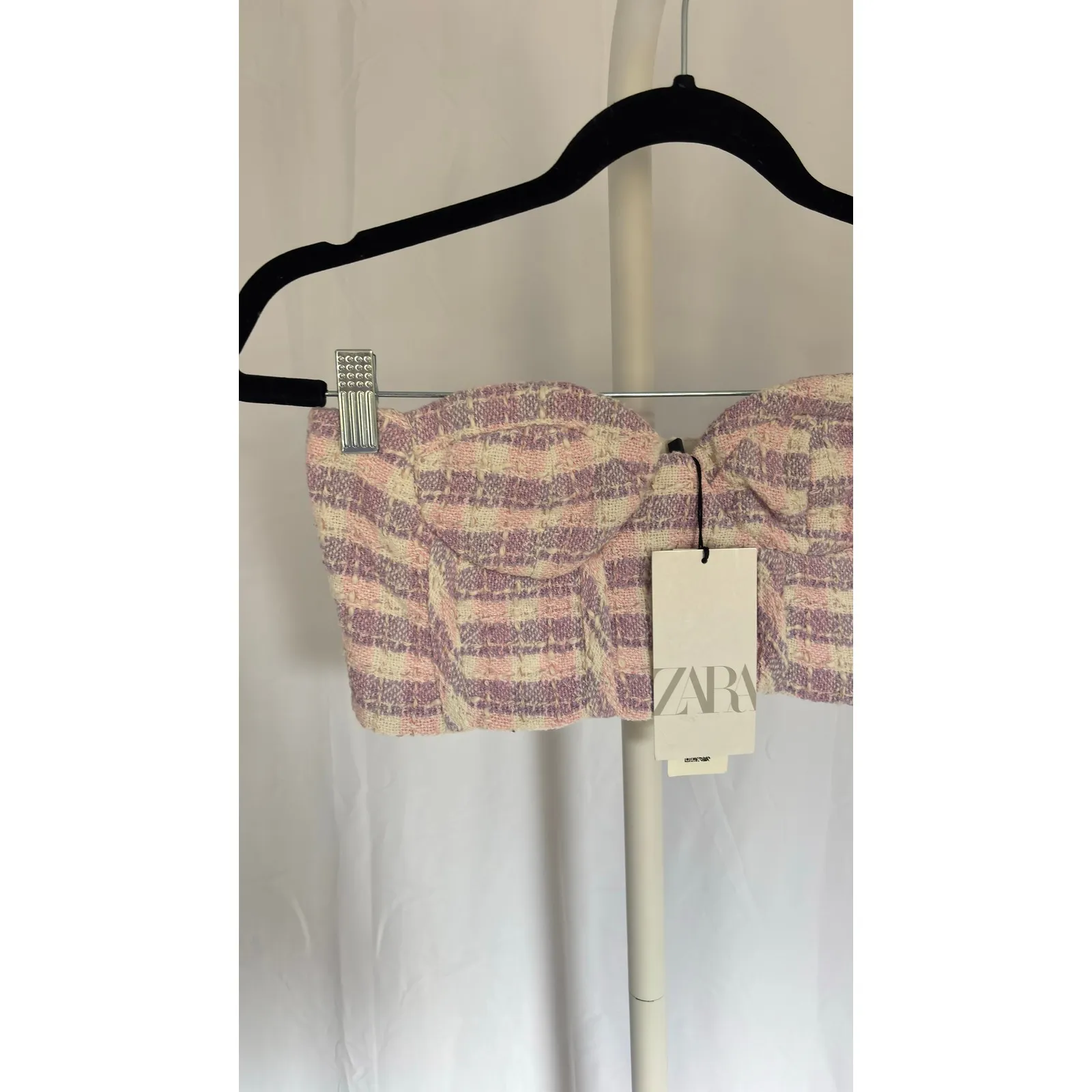 NWT ZARA Strapless Tweed Tube Top Pastel Stripe Corset Bustier Cropped S - Image 4