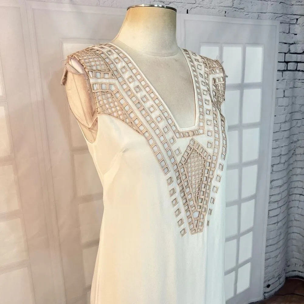 Ella Moss Ivory White 100% Silk Embroidered Sleeveless Shift Dress Size XS - Image 4
