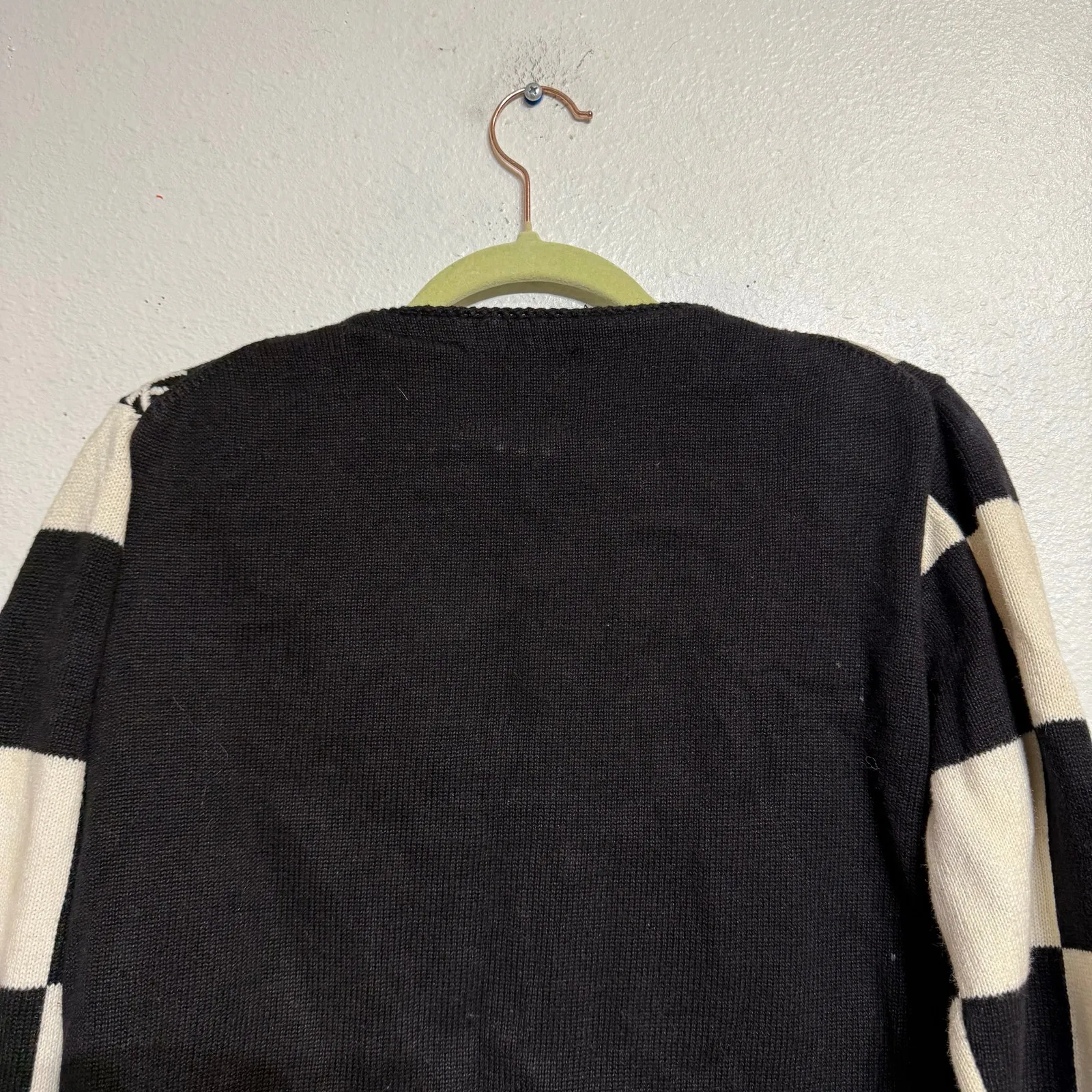 Michael Simon Checkered Reindeer Cropped Vintage Cardigan Sz S Black - Image 8