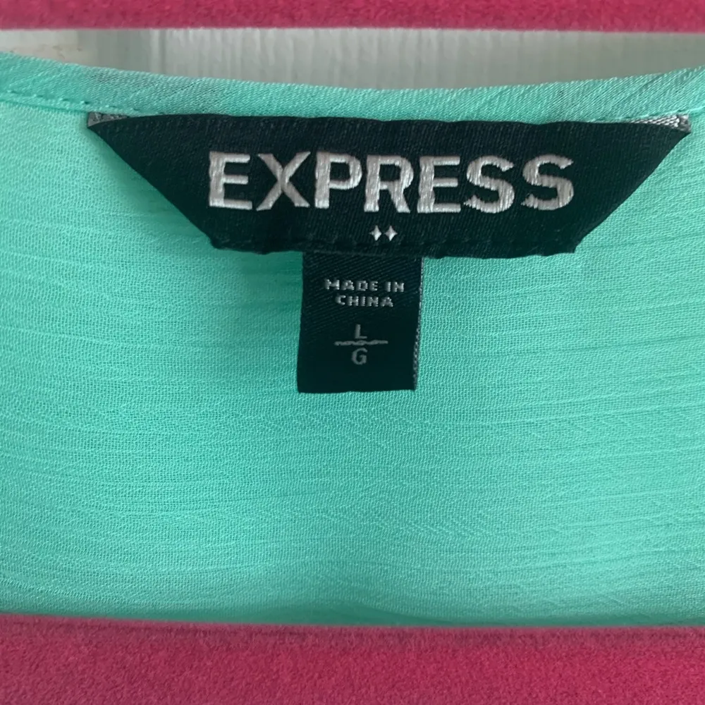 Sheer Turquoise Sequin Boho Top 3/4 Sleeve Size Large - Image 2