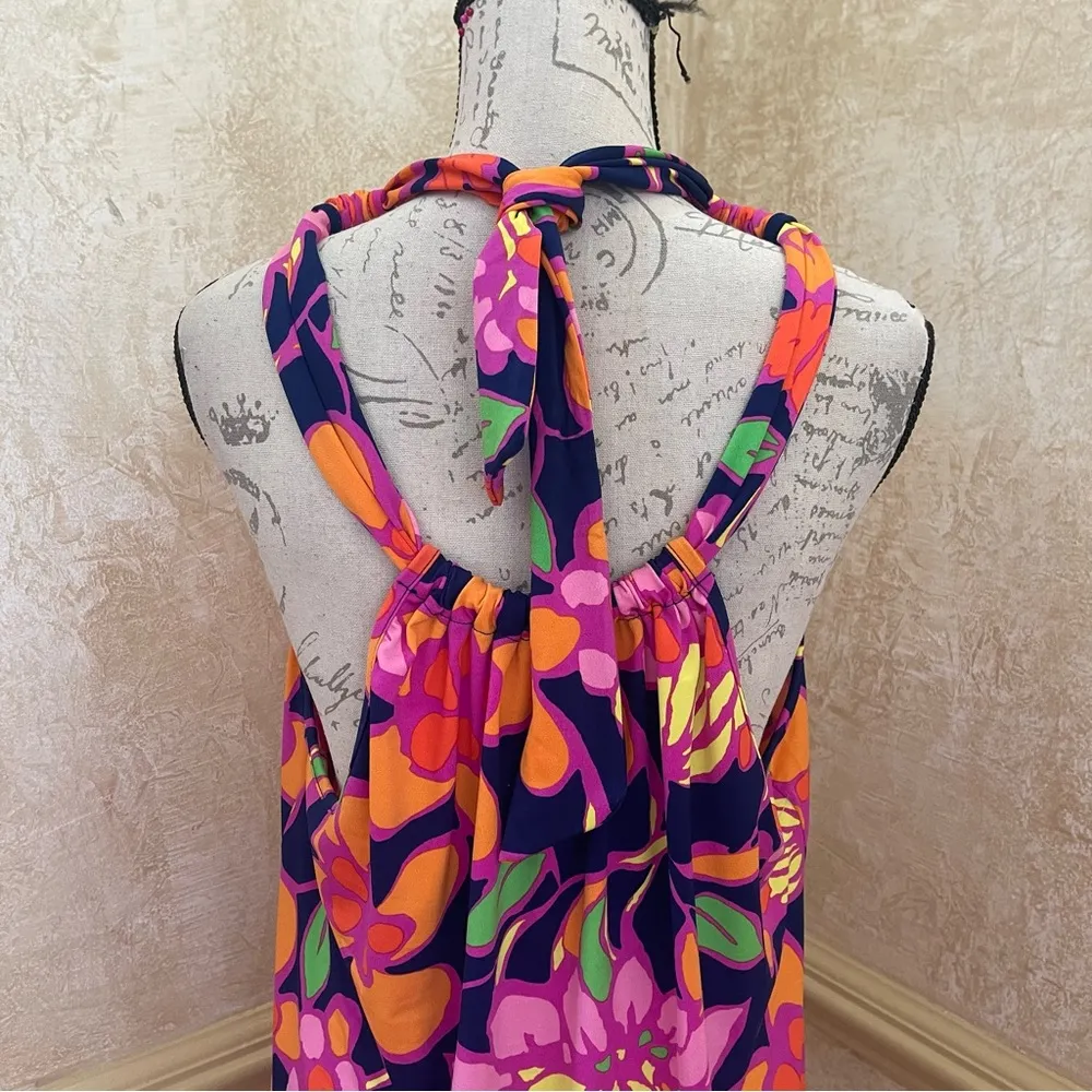 Trina Turk Multicolor Floral Halter Mini Dress Cover Up Swimwear Pool Sz Large - Image 6