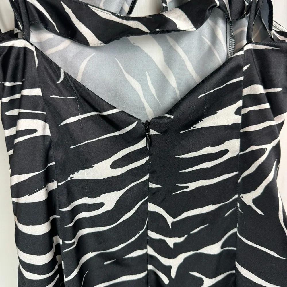 NWT Zara Zebra Satin Mini Dress Sz Small Halter Neck Strappy Party Cocktail - Image 12