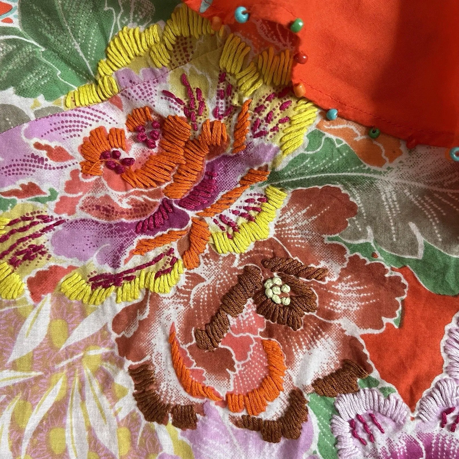 Rene Derby Collection S Beaded Embroidered Top Cotton Red - Image 3