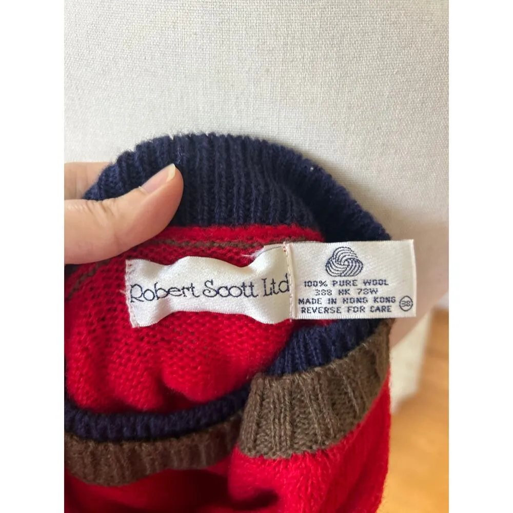 Vintage Robert Scott Red Wool Elbow Patch Crewneck Sweater - Image 3