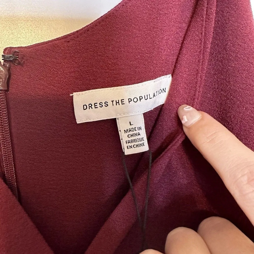 NWT Dress The Population Iris Crepe Gown Women's Side Slit Burgundy Size L - Image 7