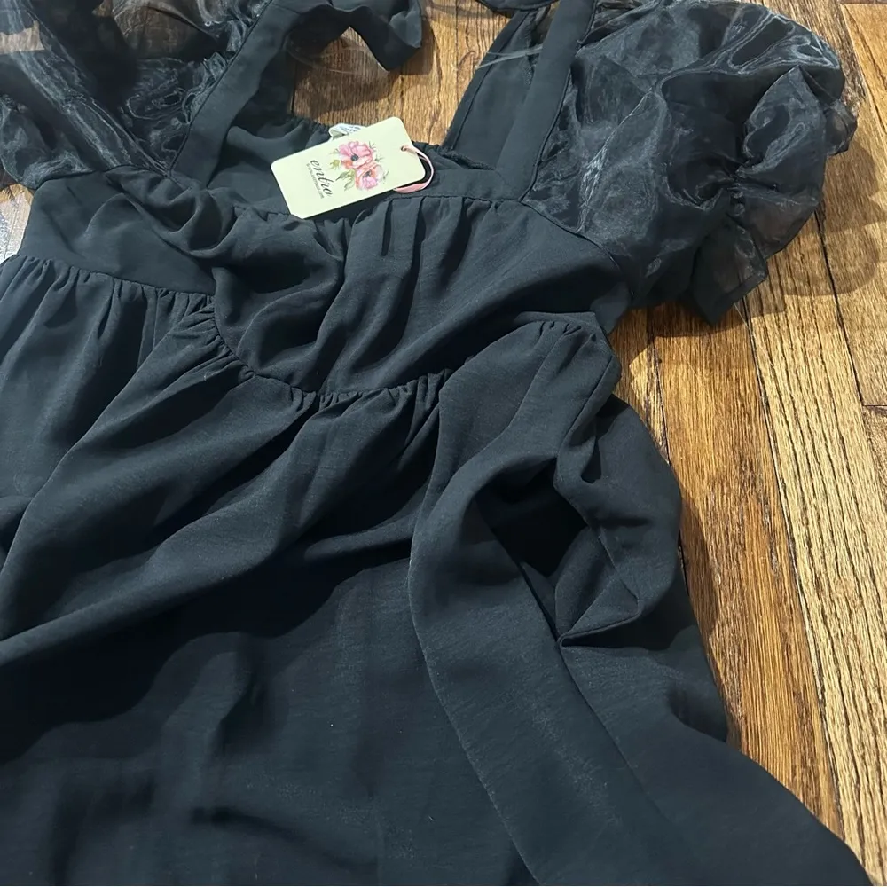 NWT Entro Black Dress With Pockets Puffy Shoulder Small - Image 11