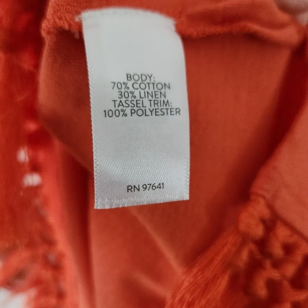 J. Jill Linen Blend Orange  Tank Tunic Length Fringe Tassel Trim Festival Boho S - Image 6