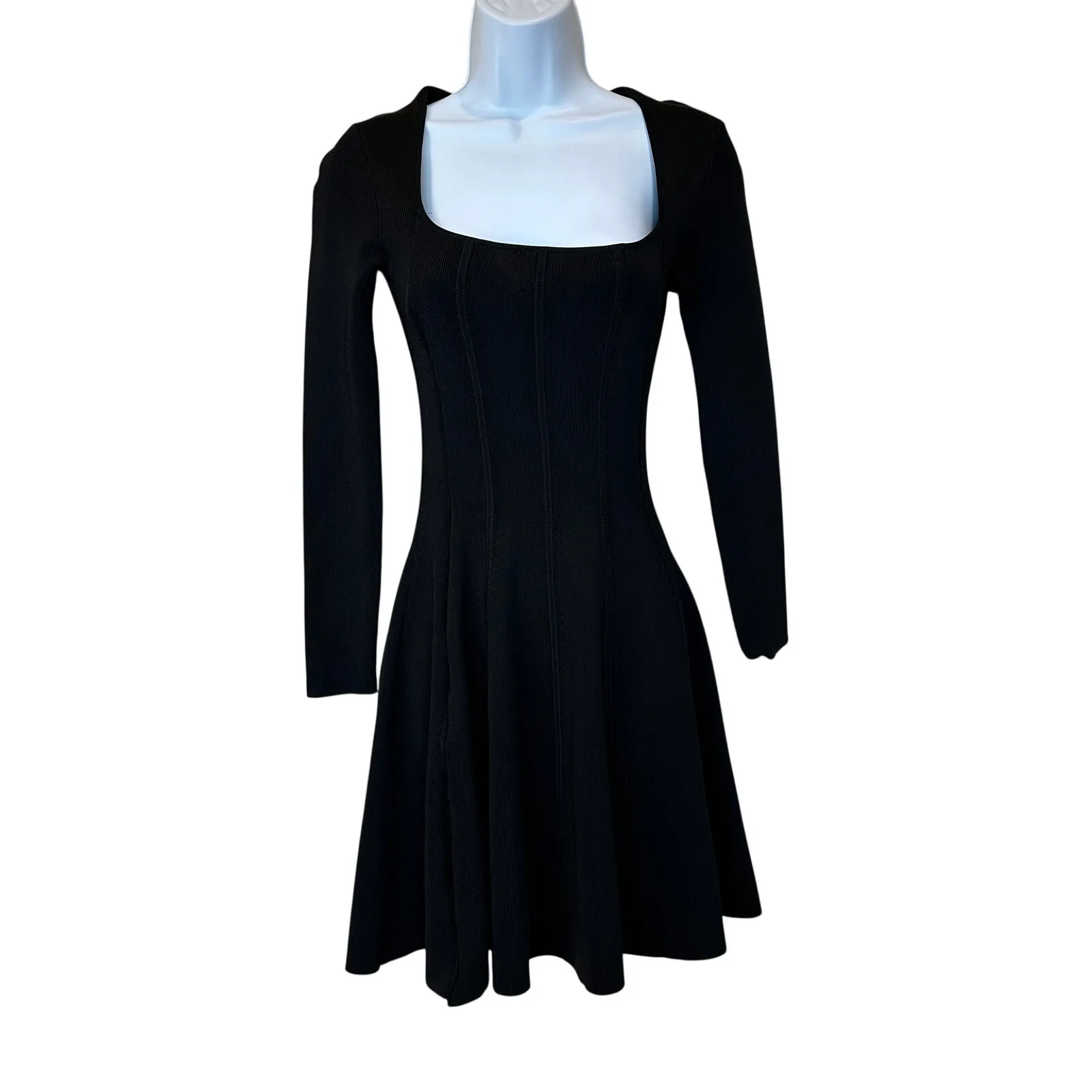 Toccin Black Knit Mini Dress XS Ribbed Knit Fit Flare Long Sleeve Designer $500 Size 8 - Image 6