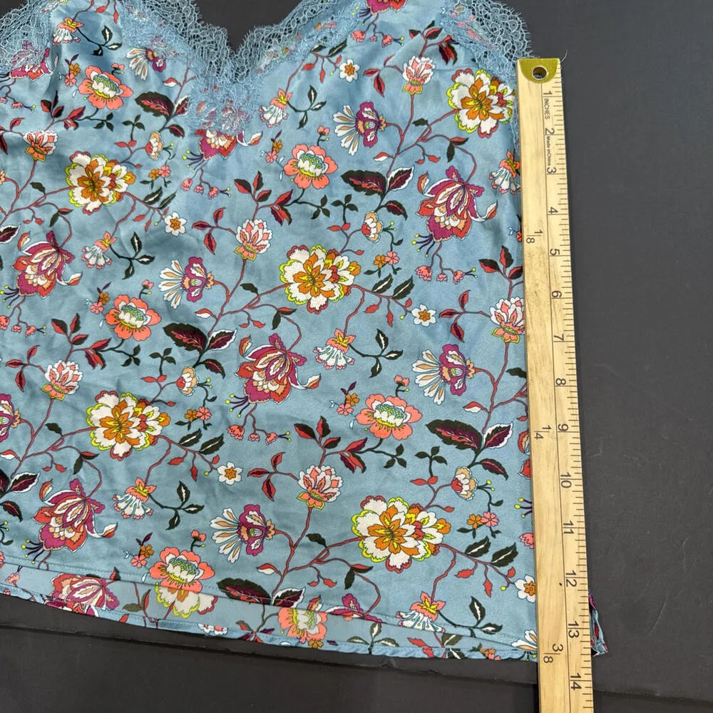 Victorias Secret Blue Floral Satin Lace Cami Y2K Boho Sleepwear Top M - Image 3