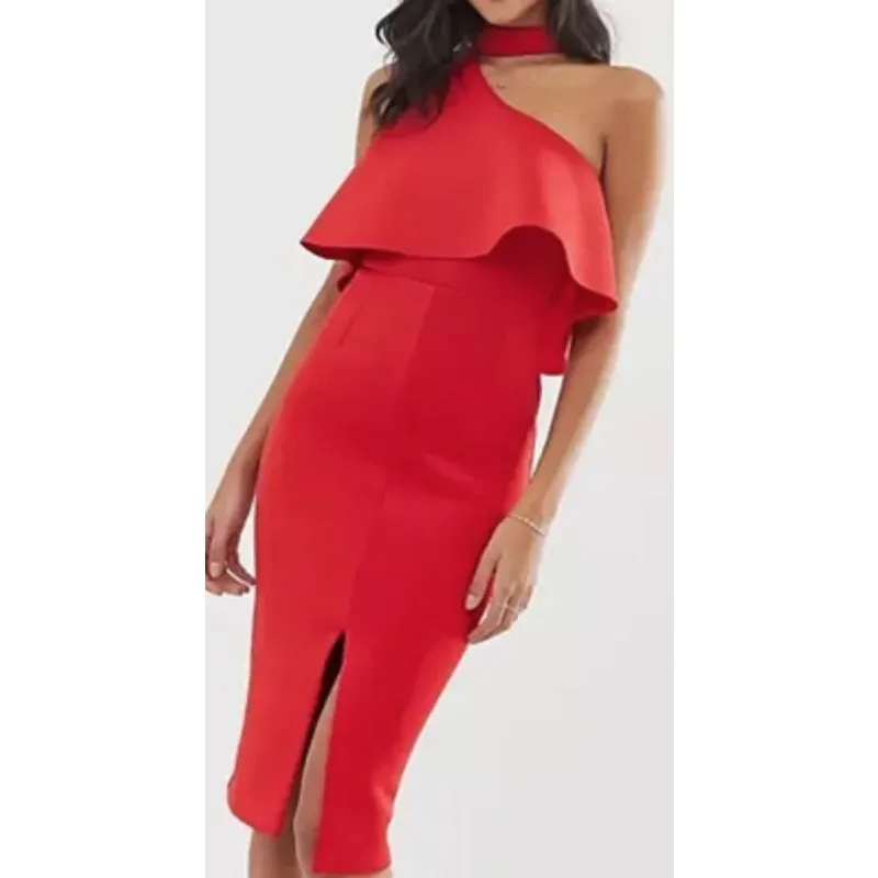 Lavish Alice NWT Cut Out High Neck Flutter Top Scuba Sheath Dress in Red Size 10 - Image 2