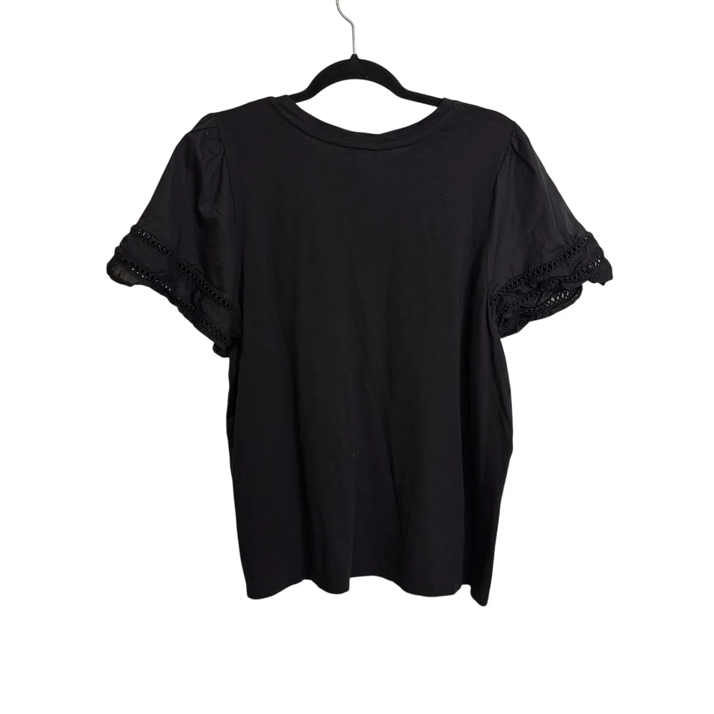 Torrid Top Womens 2X Black Eyelet Lace Puff Short Sleeve Ruffle Cotton Modal - Image 2