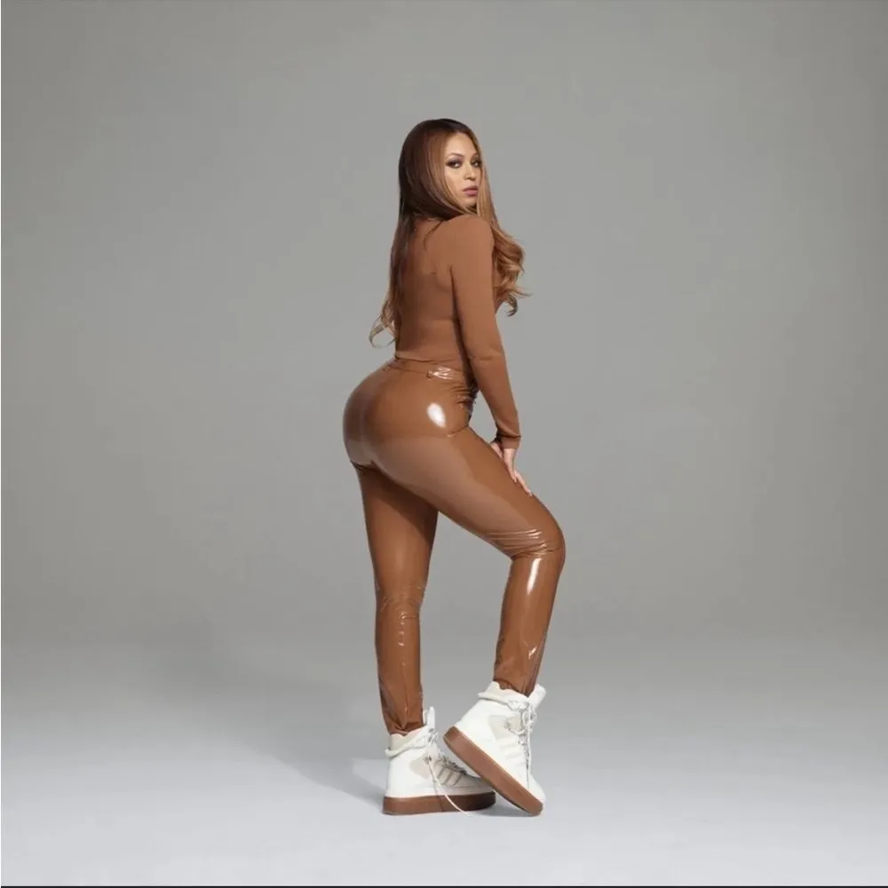 Adidas x Ivy Park brown embroidered latex pants women’s size small - Image 2