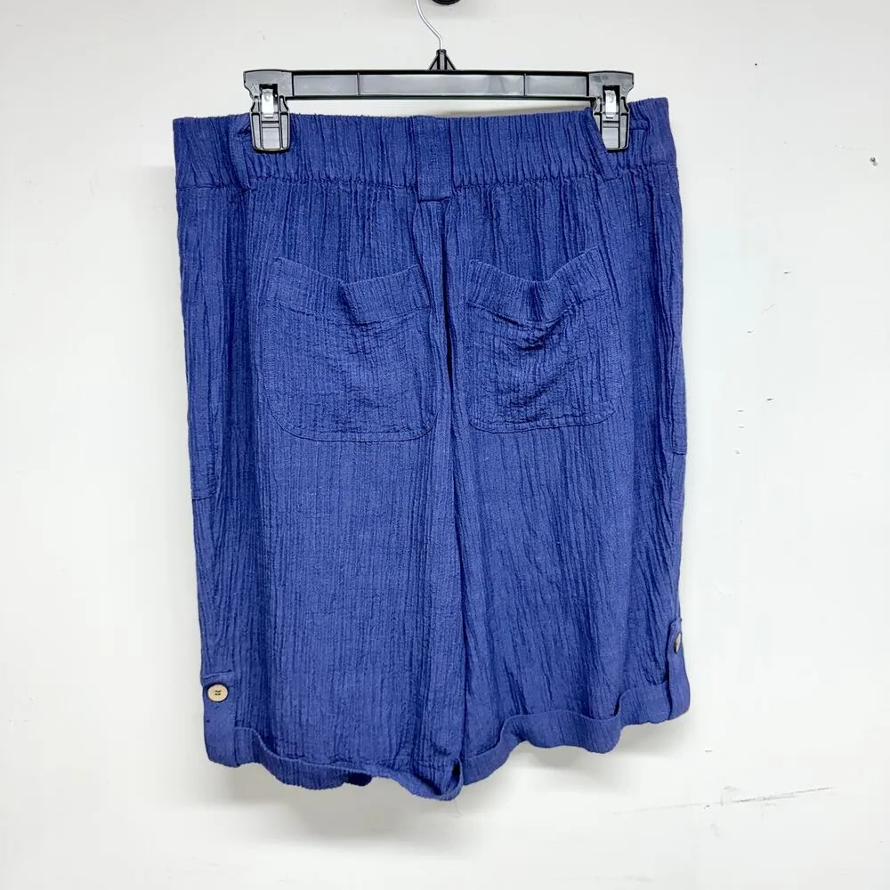 Soft Surroundings Shorts Womens High Rise 42x9.5 Cuff Zip Up Blue Cruise Size M - Image 5