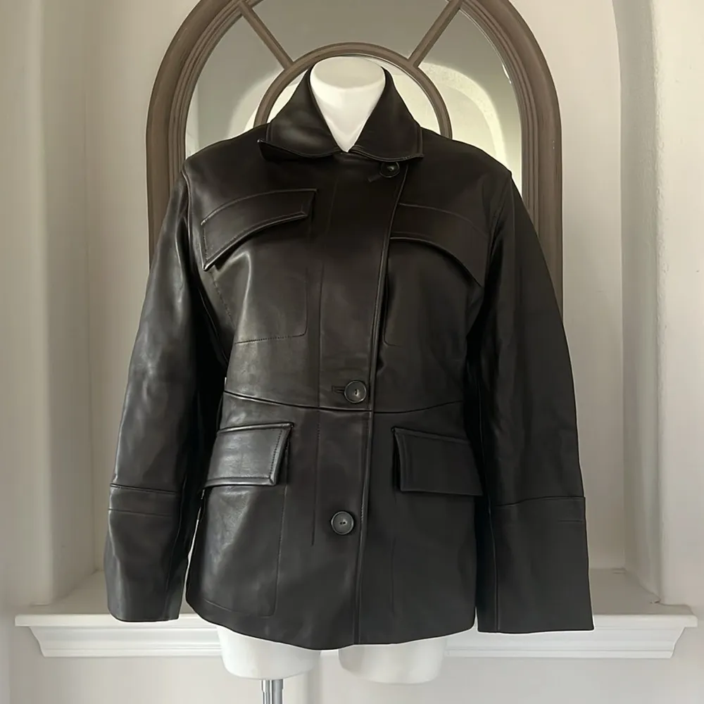 Vince 100% Lamb Leather Safari Jacket in Brown, Size M New w/Tag Retail $1495 - Image 8