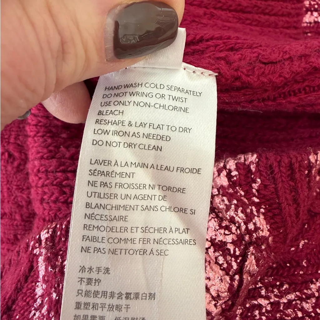 Anthropologie Rue Shimmer Cable Knit Skirt Size Medium Magenta Alpaca Wool G5 - Image 6