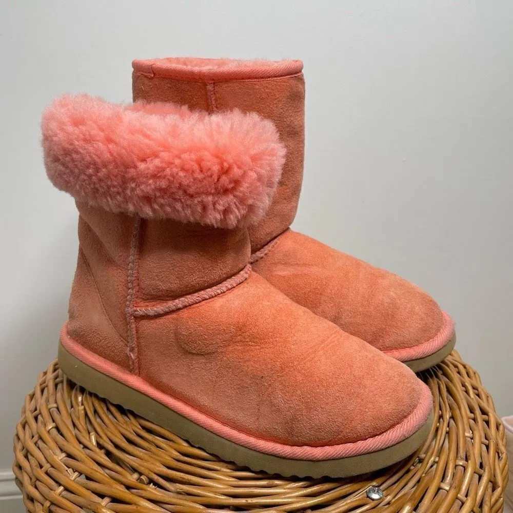 UGG Classic‎ Short 5825 Leather Sheepskin Lined Winter Boots Pink Coral Orange 7 - Image 8
