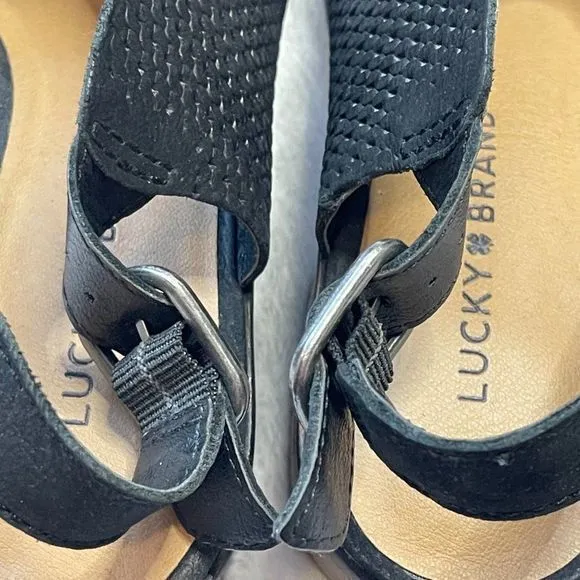 Lucky Brand Women's‎ Black Leather Slingback Block Heel Lideton Shootie Bootie 8 - Image 4