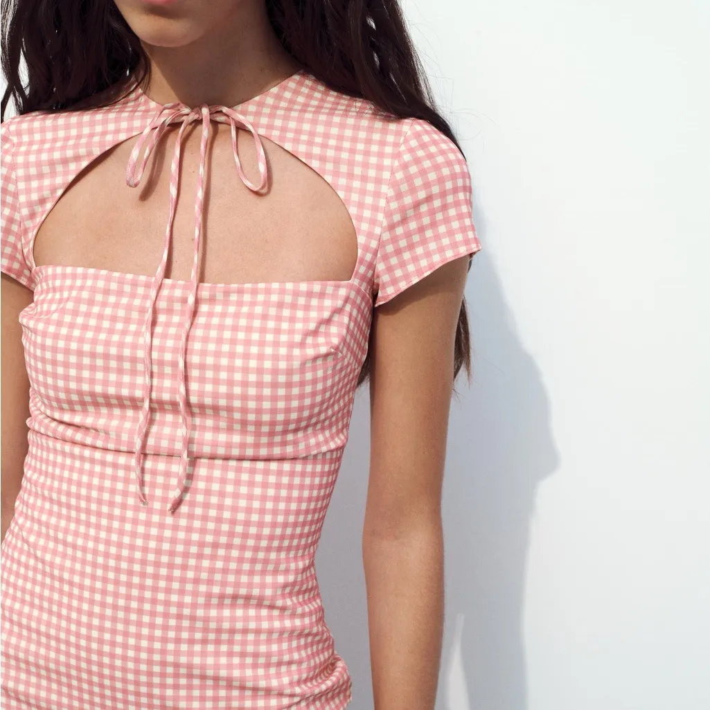 ZARA  Checkered Gingham Mini Dress with Ties - Image 16