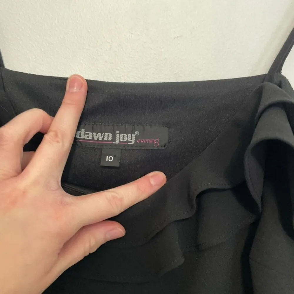 VINTAGE VTG DAWN JOY Black Ruffle Spaghetti Strap Midi Slip Dress 90s Y2K Party Size 10 - Image 4