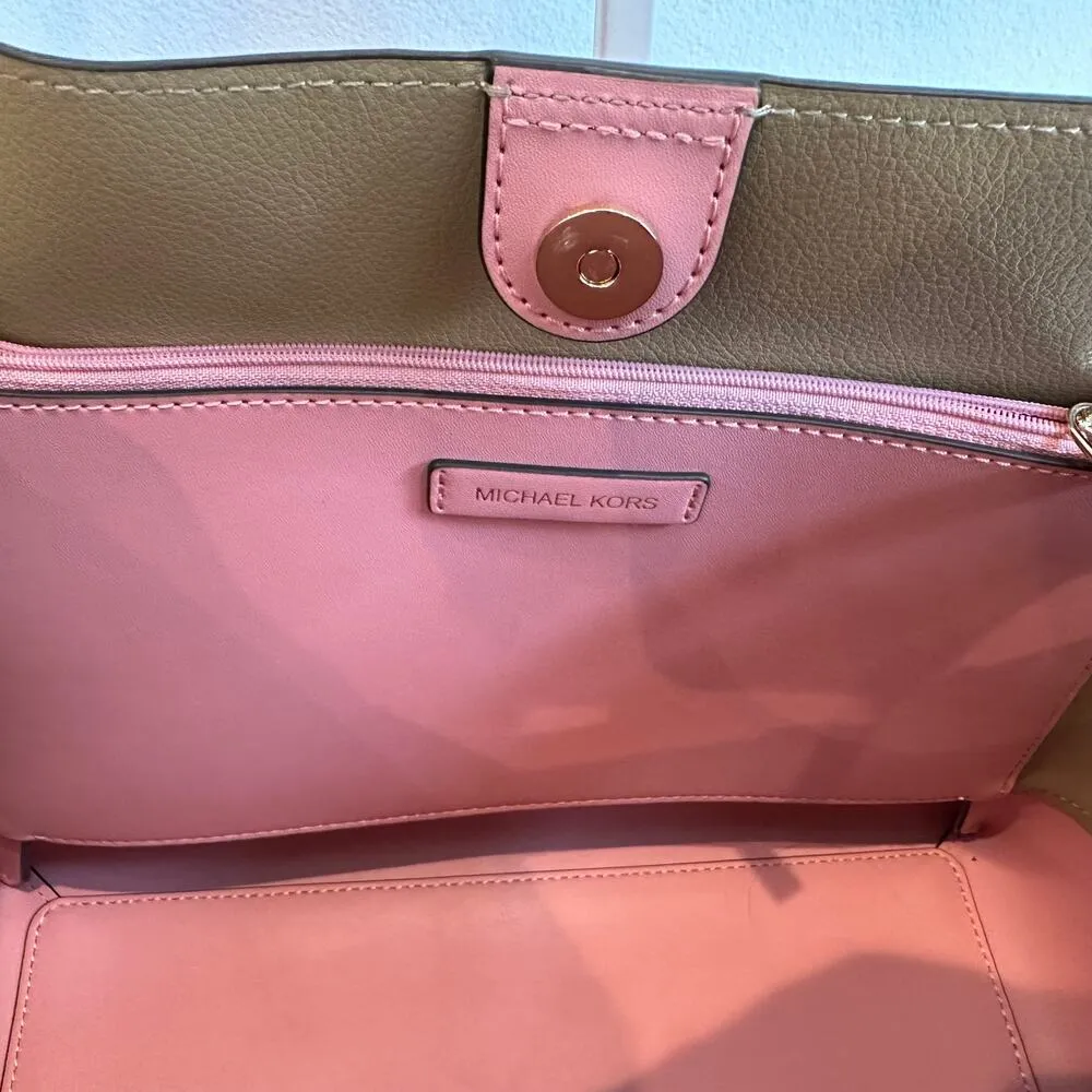 Michael Kors NEW Reed Primrose Leather Belted Tote Pink Bag & Cardholder Wallet - Image 9