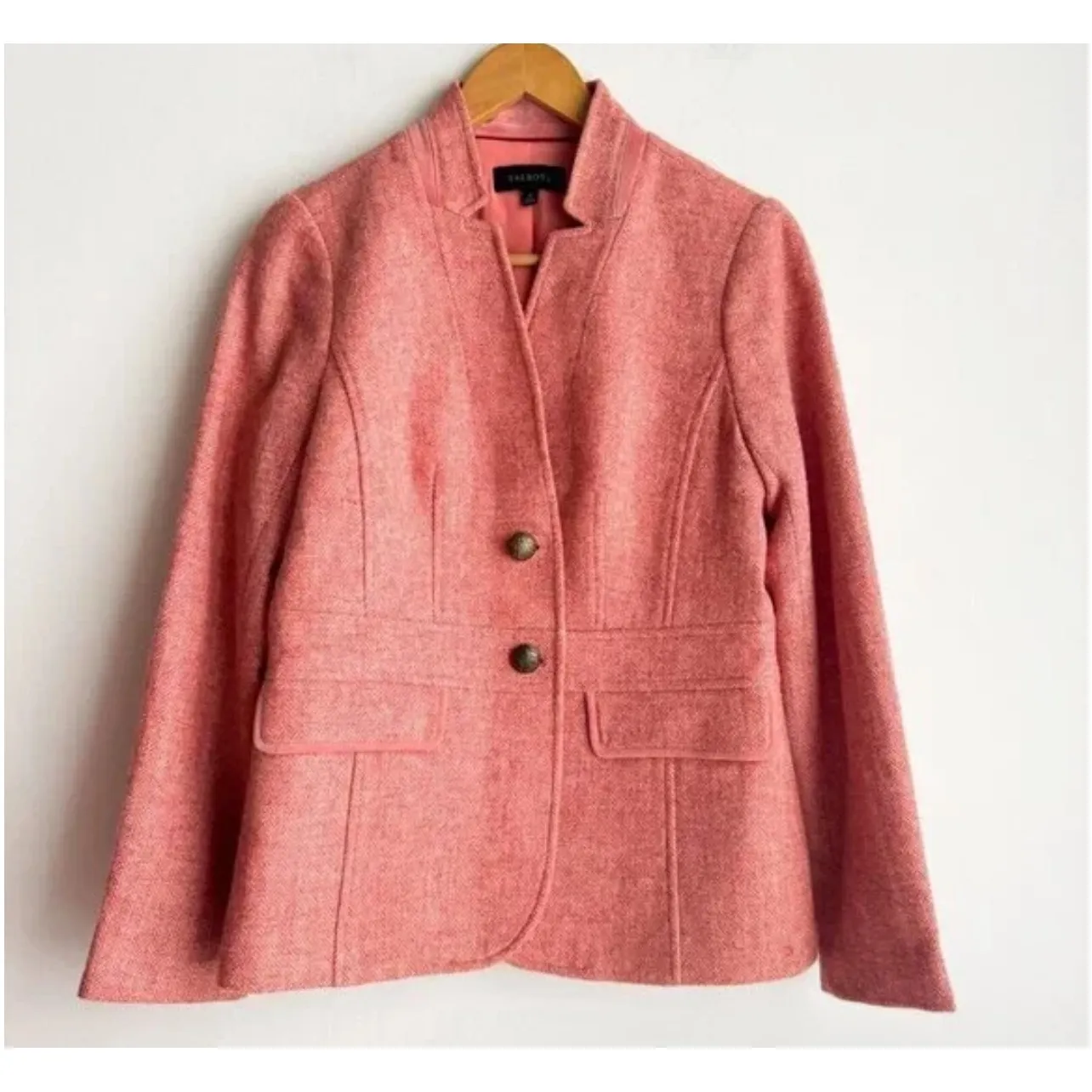 Talbots Herringbone Shetland Wool Blend Blazer Womens Size 2 Button Front Coral‎ - Image 3