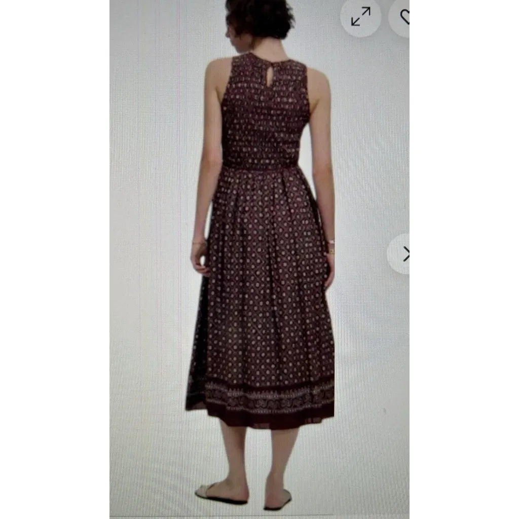 Madewell $158 Selena Midi Dress Smocked Daisy Print Plum Purple Pockets Size L - Image 2