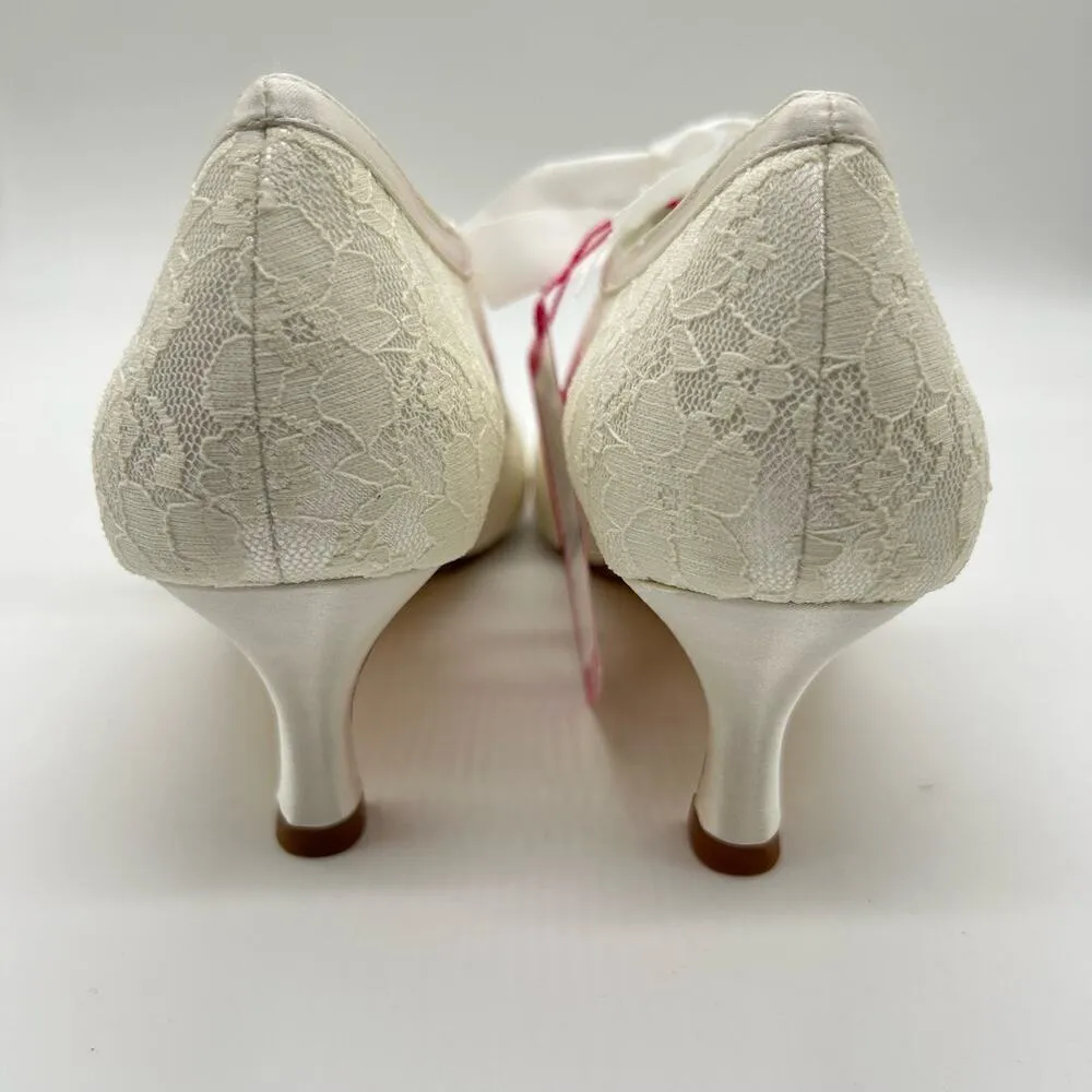 Jiajia Heels Women 9.5 Cream Lace Almond Toe Wedding Formal Pump Dress Shoes NEW - Image 6